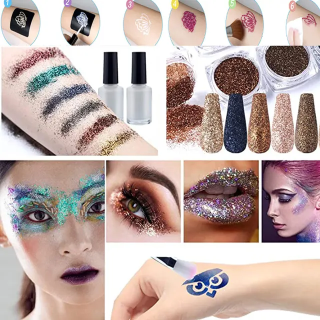 Temporary Tattoo Ink Set With Diamond Glitter, Art Charms, Luminous Powder  Sticker, And Makeup Brush For Women And Kids 2308017 From Shu07, $14.78