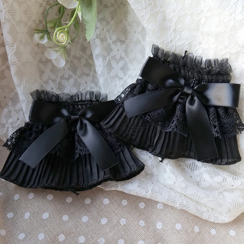 이동식 셔츠 Pleated Flered 장식 커프스 Bowknot Decors Pleated 손목 밴드 장식 여성 스웨터 의류 Y1UA