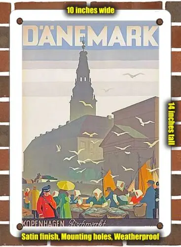 Металлический знак-1938 Дания Копенгаген рыболовный рынок-10x14 дюймов
