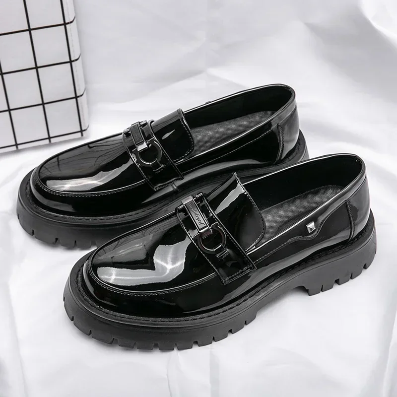 Men's Platform Shoes Loafers Shoes for Men Thick-soled Wedding Black Formal Business Slip-on Pu Leather Increase Shoe