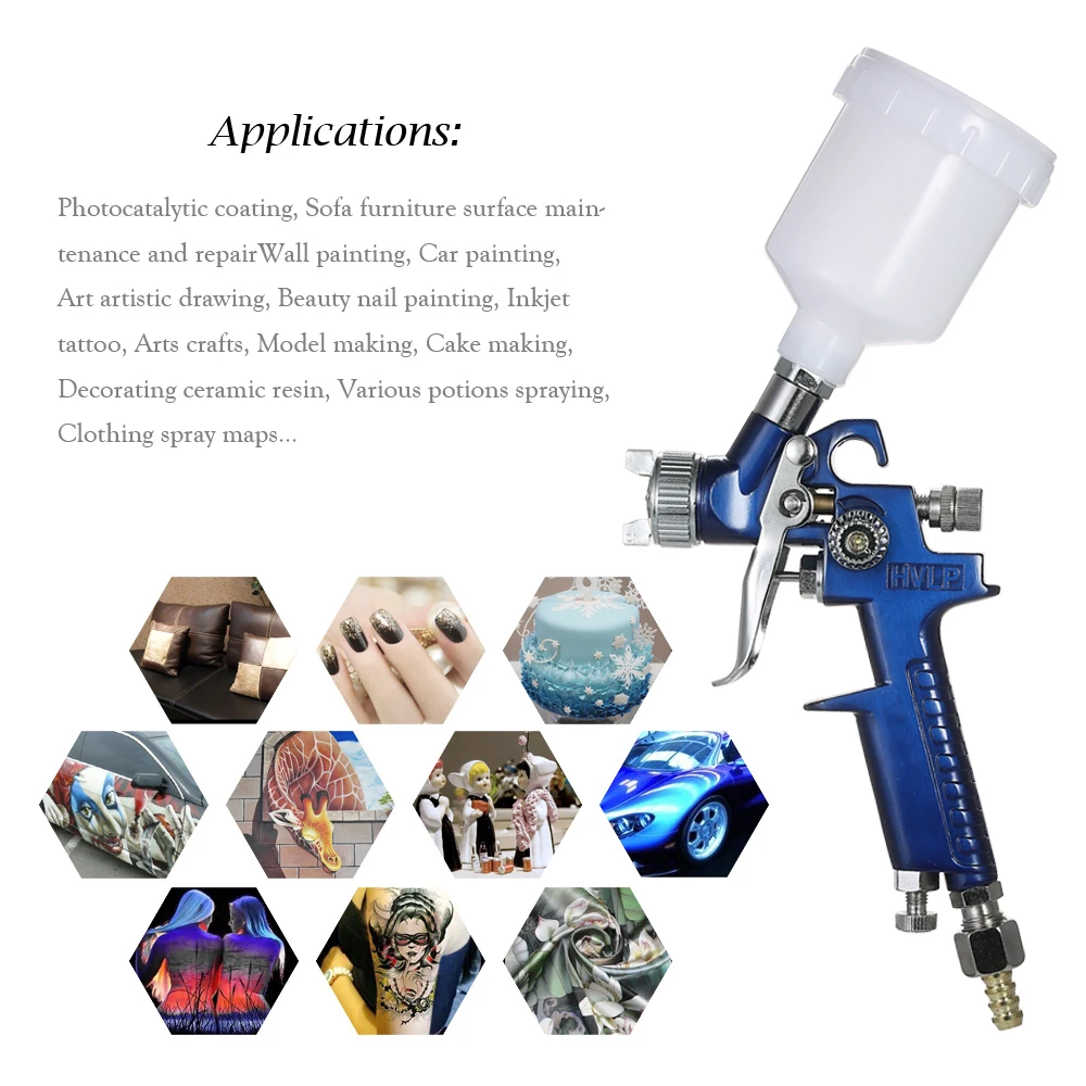 Spary Gun 0.8mm/1.0mm Mini HVLP Spray Gun Paint Airbrush Gravity Feed for Wall Car Painting Nail Cake Decorate Painting 2