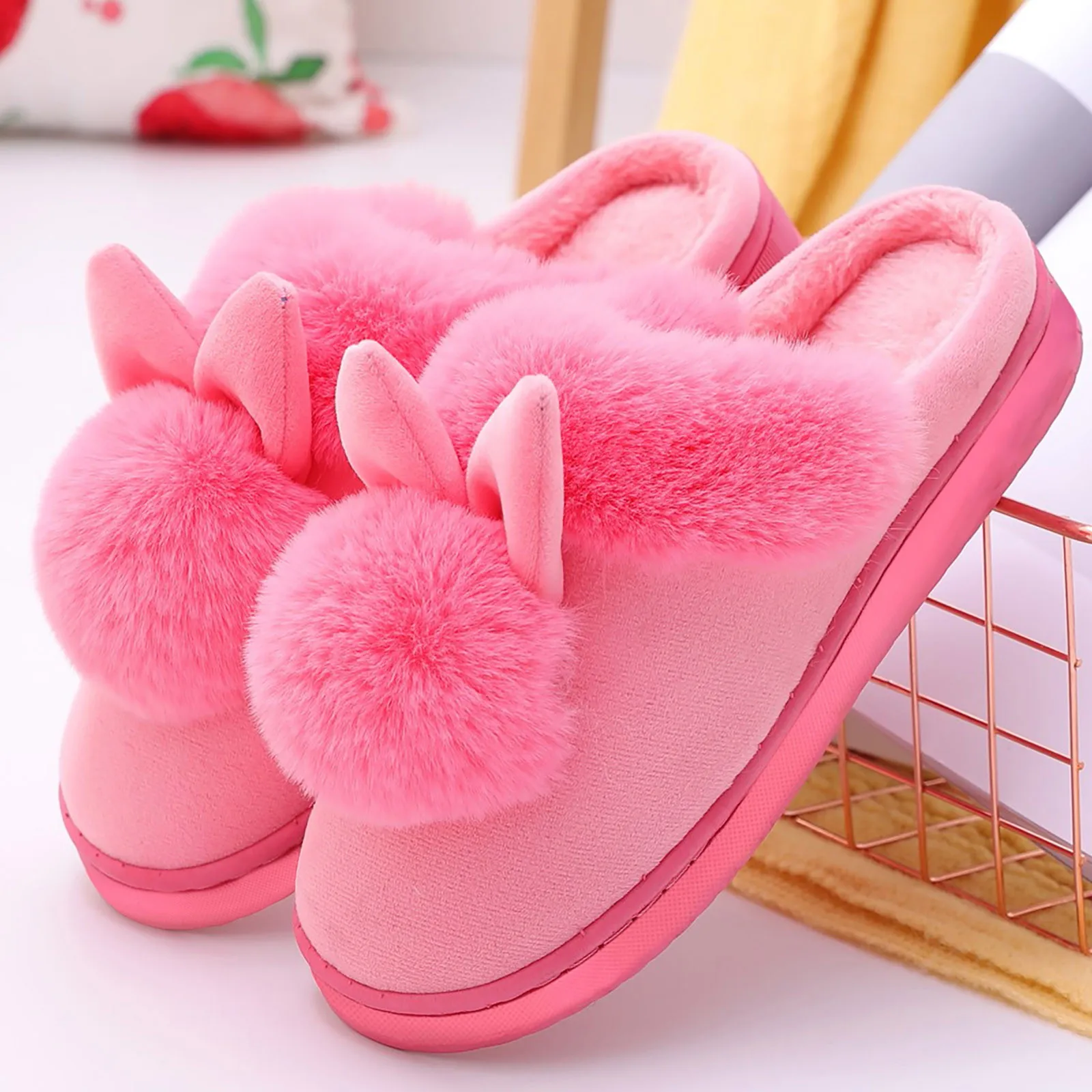 Women Indoor Winter Slippers Rabbit Shape Furry Ears Flat Comfort Shoes Cute Soft Women Home Keep Warm Slippers 2023 Hot Sale