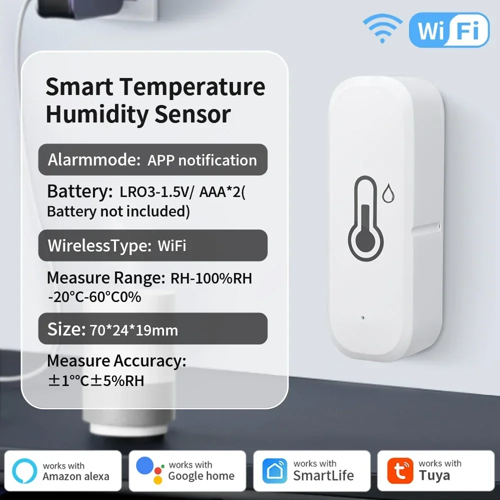 WIFI/Zigbee Smart Home Automation Smart Temperature Humidity Sensor Real-Time App Alert Remote Control Alexa Google Assistant
