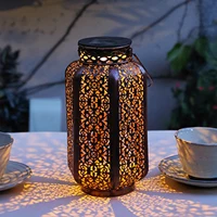 Led Solar Light Solar Hanging Lantern Retro Solar Iron Art Lantern Decorative Vintage Pathway Lamp with Handle Outdoor Metal 2
