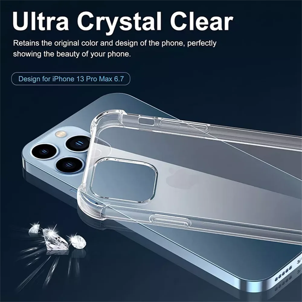 Clear Shockproof Phone Case For iPhone 13 12 11 Pro Max XS Max X XR 8 7 6 6S Plus SE2020 12 13 Mini Silicone Case Back Cover iphone 13 cover