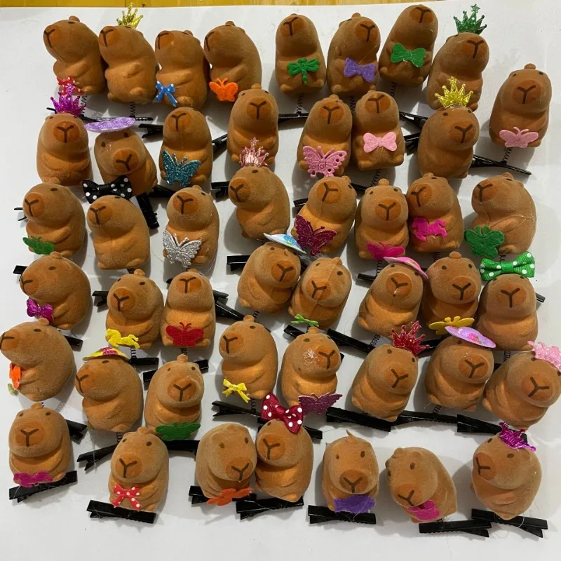 Cartoon Flocking Bow Hat Handmade Diy Capybara Kawaii Hair Clips Women Girls Hairpin Headwear Barrette Hair Accessories