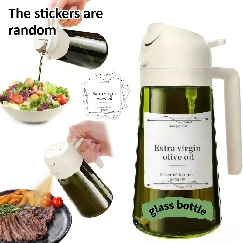 1 диспенсер і розпилювач оливкової олії 2 в 1, темно-зелена пляшка 16 унцій/470 мл, міцний пластик із 6 наклейками, кухонний гаджет для приготування їжі