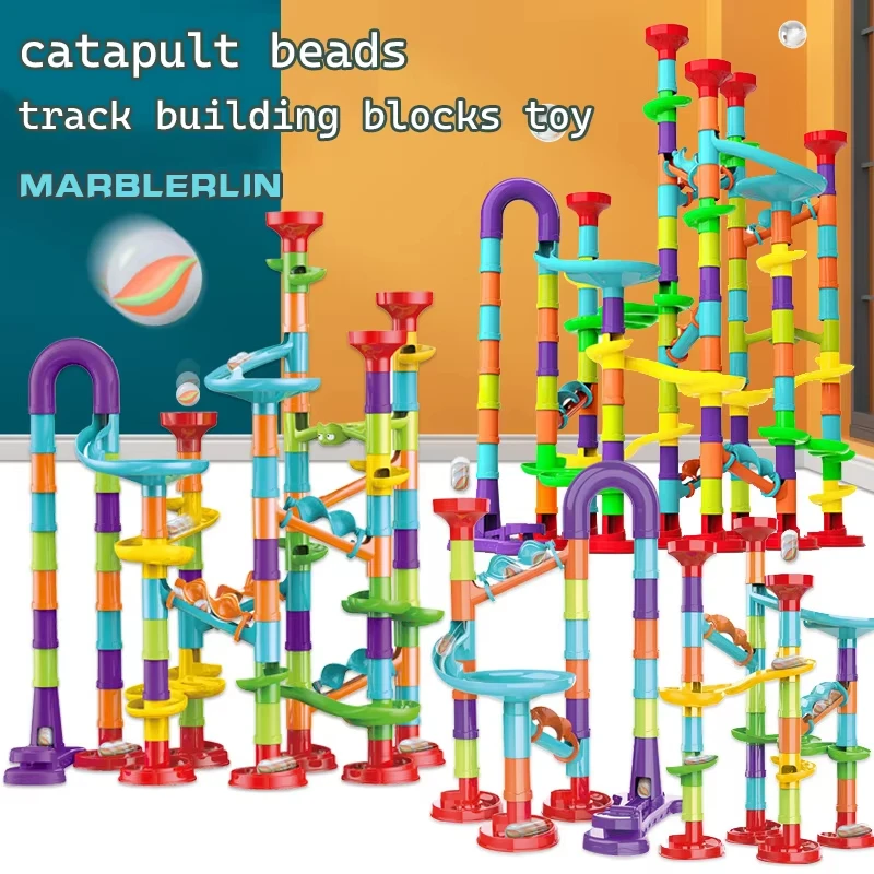 KBDFA Marbles Run Catapult Track Building Blocks Slide Beads Educational Toys Children Gift Race Balls Toy Marble Track Race Set