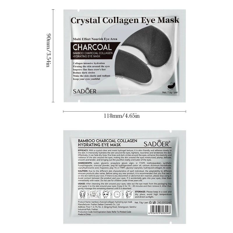 5 Pairs SADOER Black Crystal Collagen Eye Mask Anti-wrinkles Anti-aging Moisturizing Anti Dark Circles Eye Patches Gel Masks