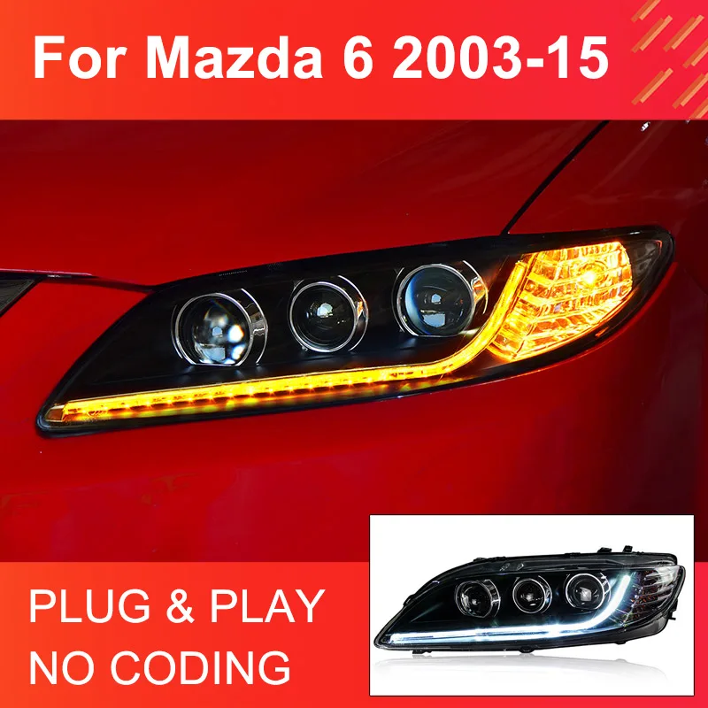 

1 Pair LED Headlight Assembly for Mazda 6 2003-2015 Headlights Plug and Play with DRL Dynamic Turning Projector Lens Head Lampss