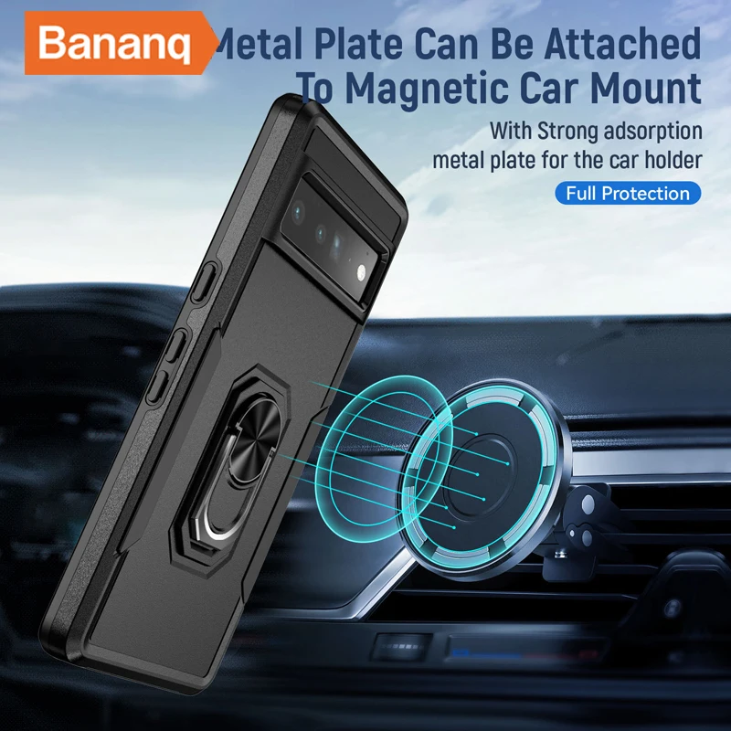 Bananq Shockproof Magnetic Case 8 7 Pro Metal Ring Stand Phone Back Cover For Google Pixel 7A 6A_voghion.com