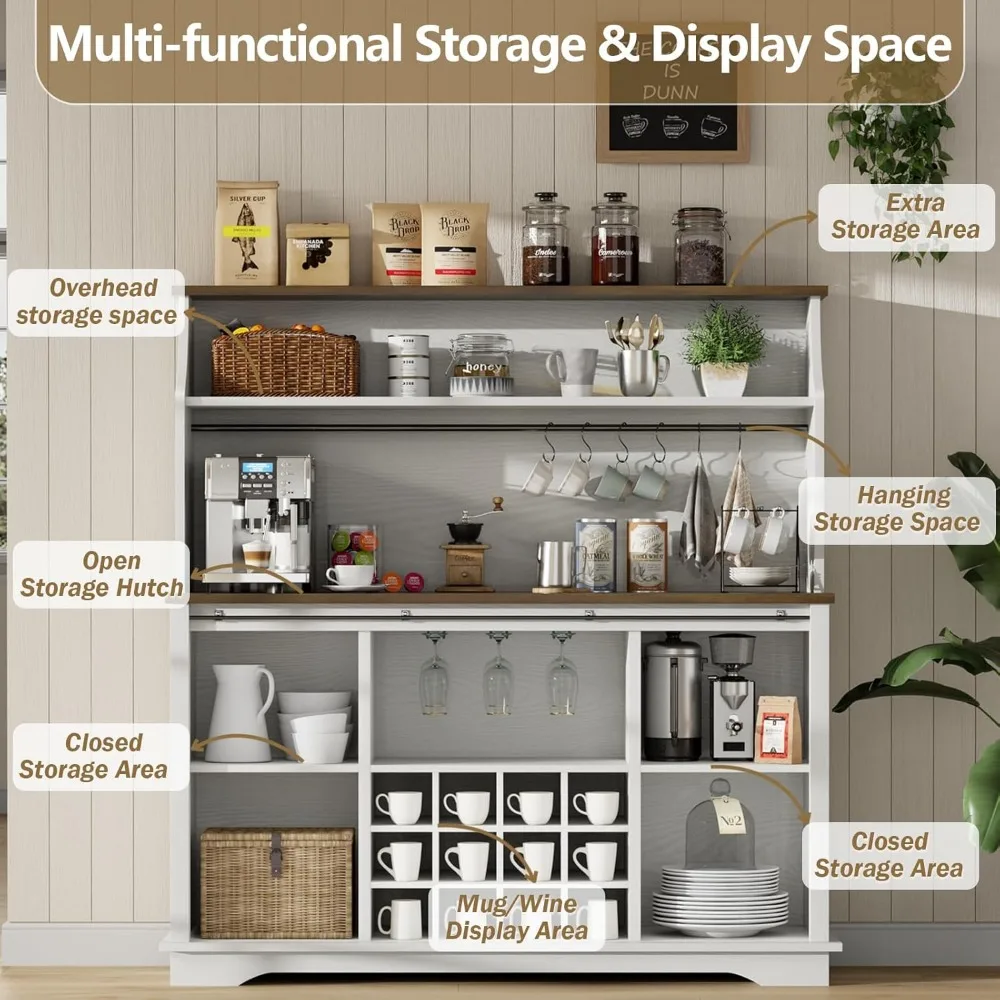 Farmhouse Coffee Bar with Storage and Wine Racks