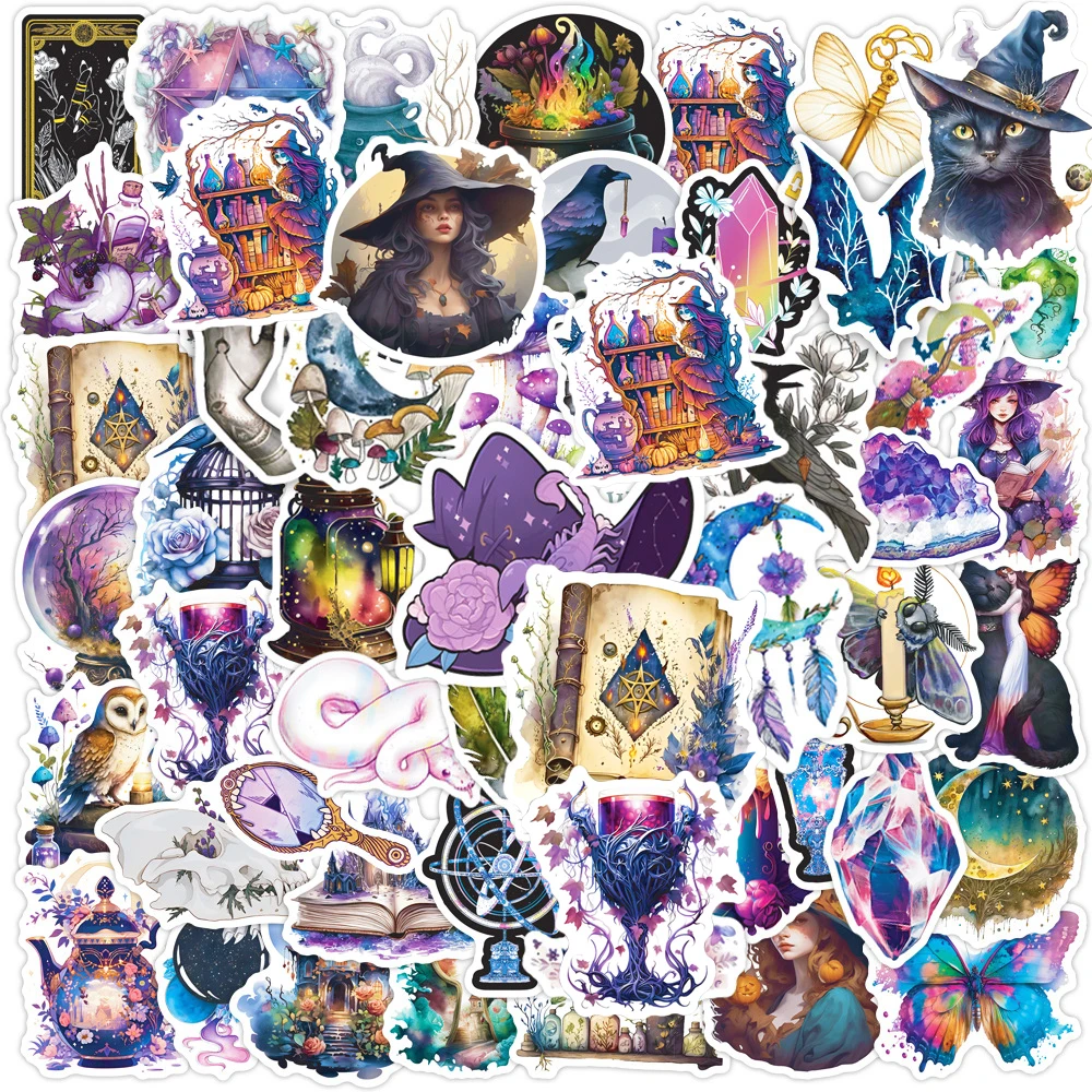 

10/50Pcs Cartoon Gothic Magic Witch Varied Stickers Pack for Kids Scrapbooking Travel Luggage Helmet Decoration Graffiti Decals