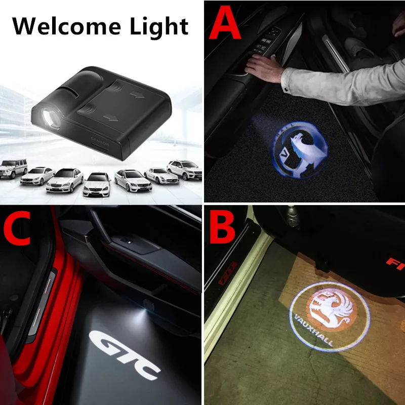 2Pcs Gtc Car Door Welcome Lights Proiettore Laser Logo Wireless Sensing Per Vauxhall Opel Opc Line Corsa Astra Vectra Crossland