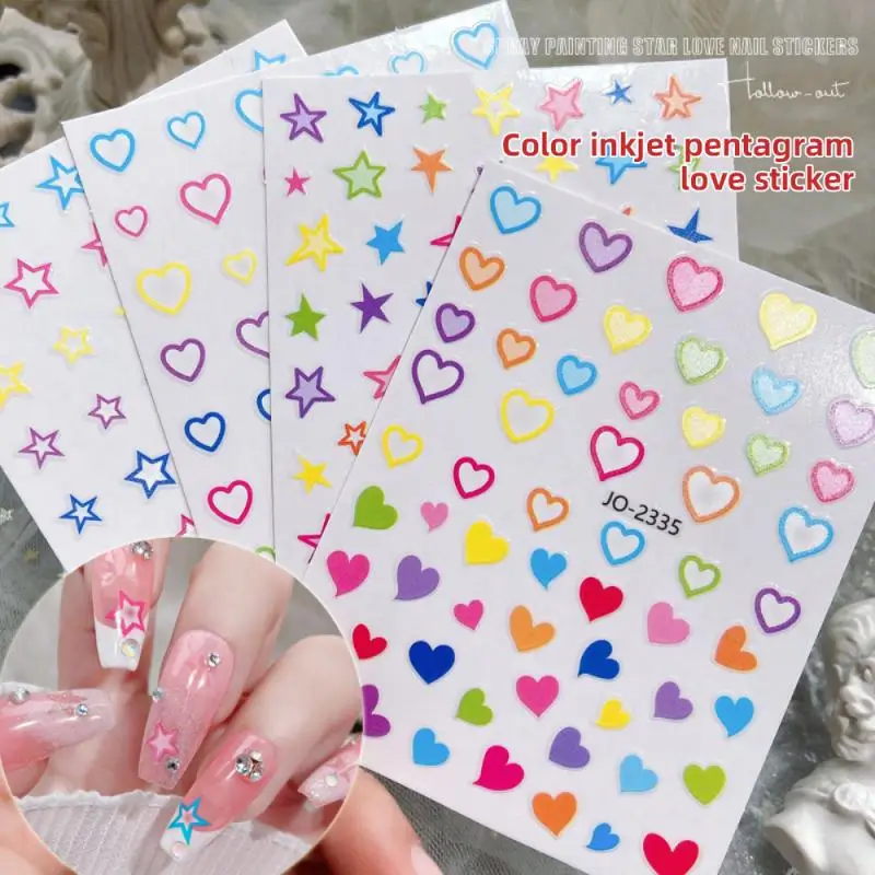 

pack 12colors laser colorful five-pointed star Designs Gummed 3D Nail Stickers Decals Makep Art Decorations