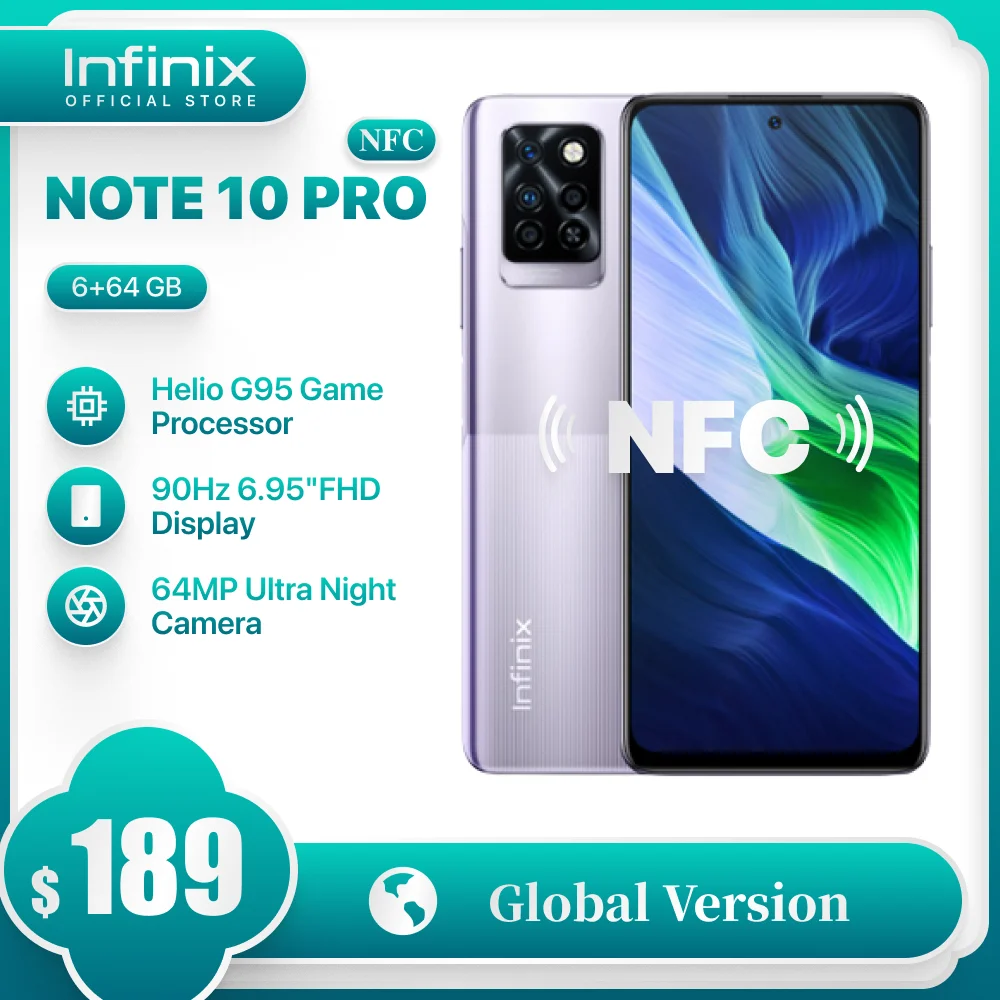 Global Version Infinix NOTE 10 PRO NFC Support 6.95'' Display Smartphone Helio G95 64MP Camera 33W Super Charge 5000 Battery infinix new