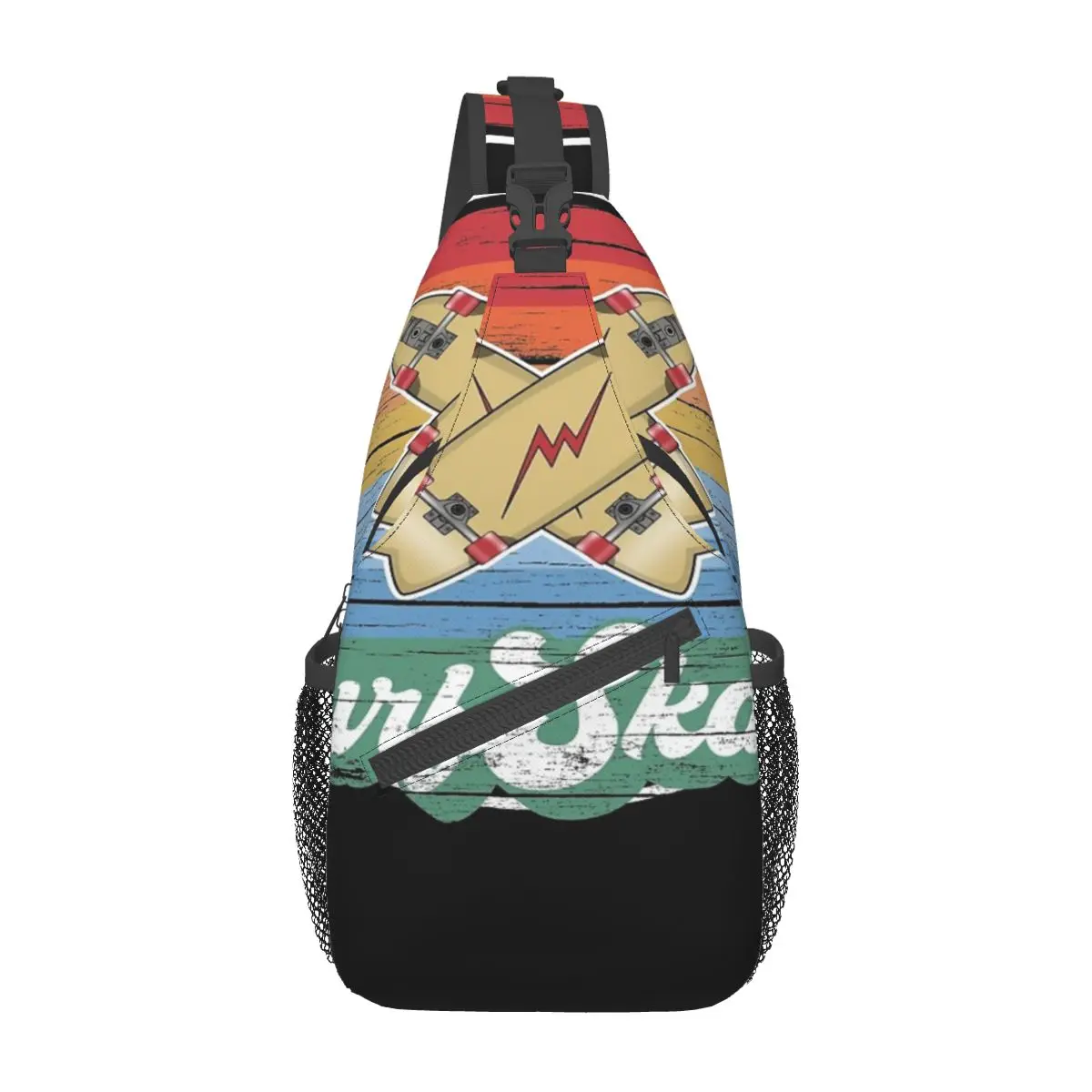 

Retro Surfskate Crossed Fish Tail Skateboards Chest Bag Personalized Polyester fabric School Nice gift Customizable
