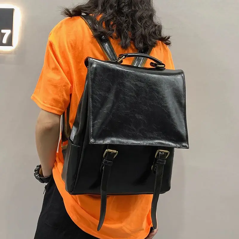 

Backpack 2022 New Fashion Women's High Quality Pu Leather Waterproof Backpack Street Campus Style Student Flap Handbag For Women