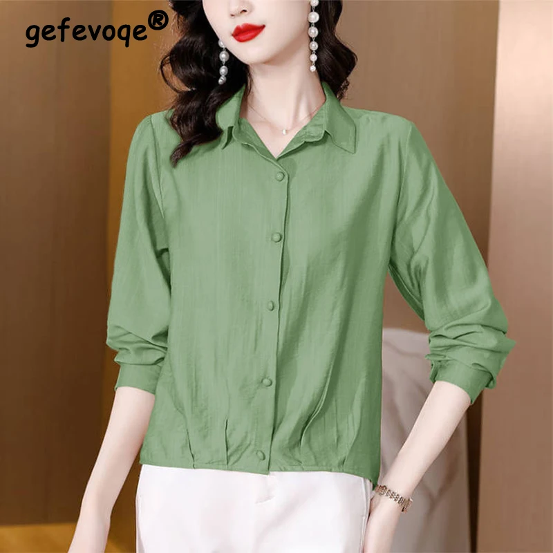 

2023 Spring Summer Cotton Linen Casual Fashion Solid Cardigan Shirt Ladies Long Sleeve Loose All-match Top Women Buttons Blouse