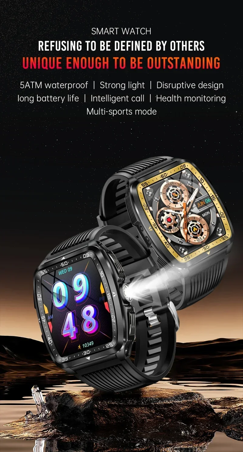 Relógio inteligente masculino militar com monitor de saúde, IA, voz, chamada Bluetooth, fitness, à prova d'água, esportivo, smartwatch para celular iOS e Android_voghion.com