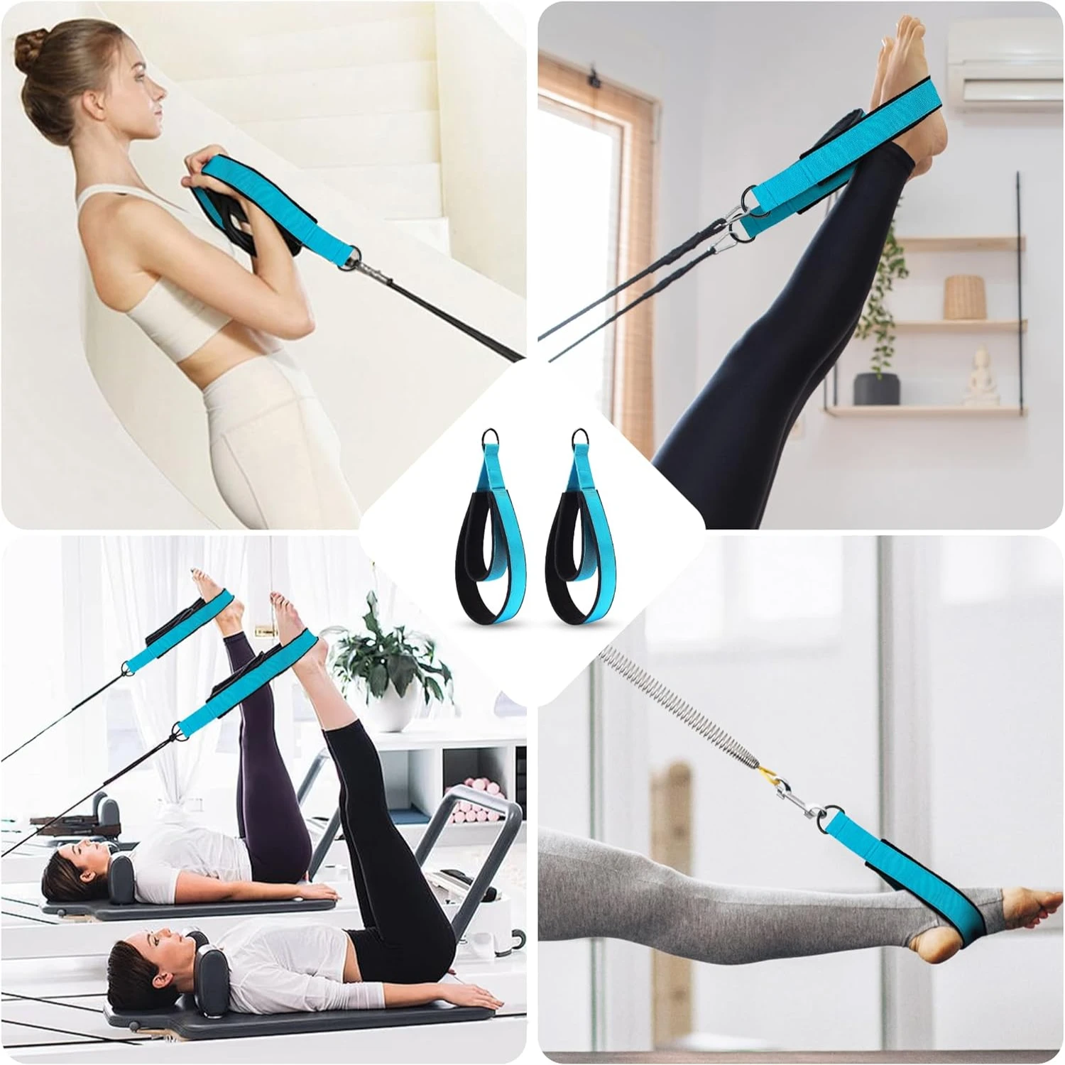2PCS Enhanced Thickness Comfortable Double Loop Pilates Equipment with D-Ring-Ideal for Gym, Yoga, and Fitness Workouts