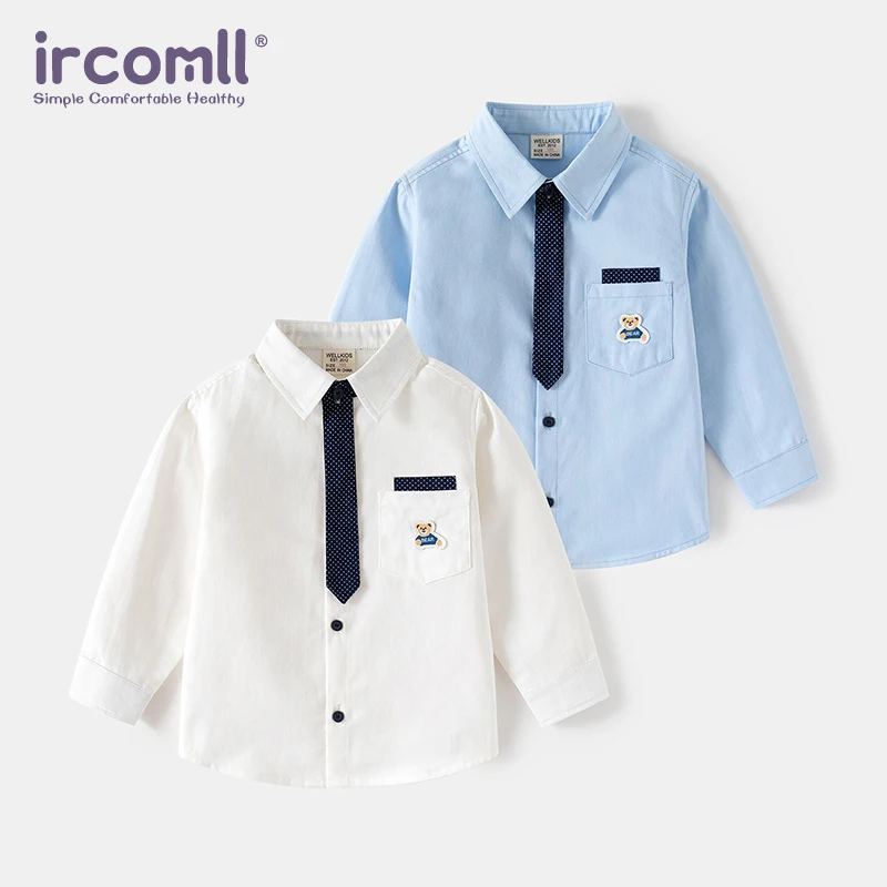 ircomll Boys' Long Sleeved Shirt Tie T-Shirt Children's College Style Cotton Shirt For Boy Clothes Spring tops Toddler Boys Coat