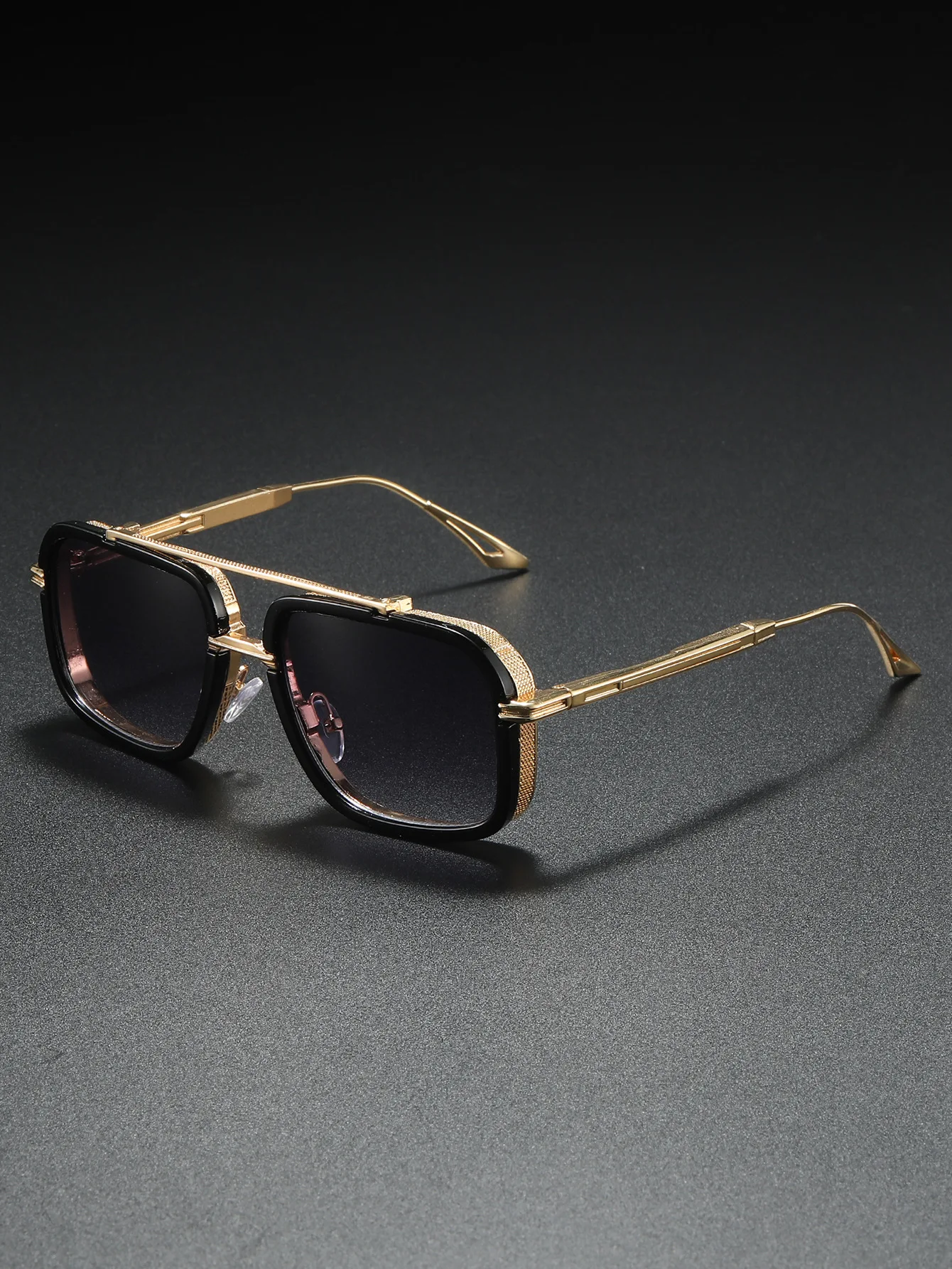 Large Square Sunglasses Men Steampunk Style Metal Pilot Sun Glasses Luxury Designer Brand Eyewear Fashion Shades Double Beam