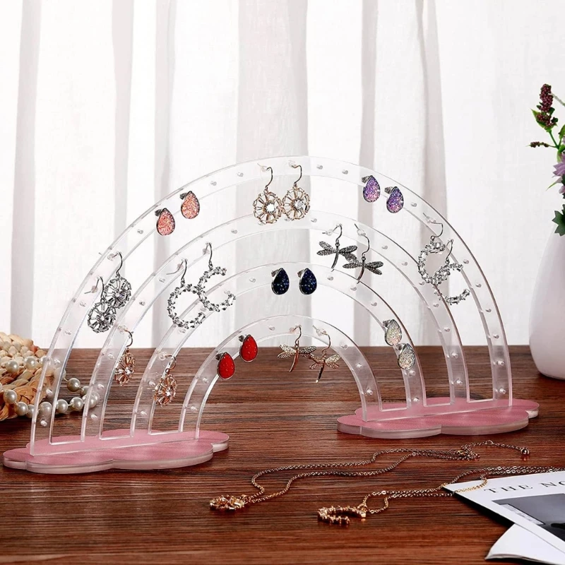 6 Supports à Boucles D'Oreilles SUNNYCLUE - Présentoir Acrylique Transparent Avec Bases Bois - Pour Bijouterie