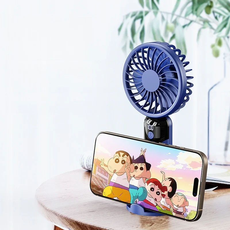 Compact USB Rechargeable Silent Fan with 6-Speed Settings and Built-In Phone Holder