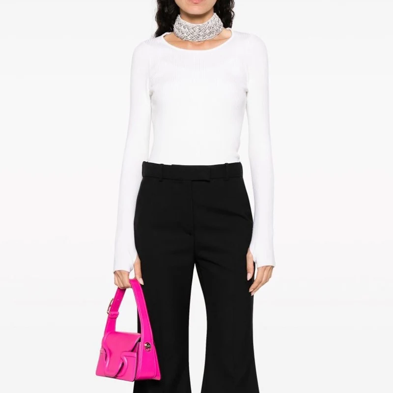 

New Turtleneck Diamond Chain Bottoming Top Trendy 2 Color Slim Long Sleeve Finger Pullover Designer Clothes Women Autumn Winter
