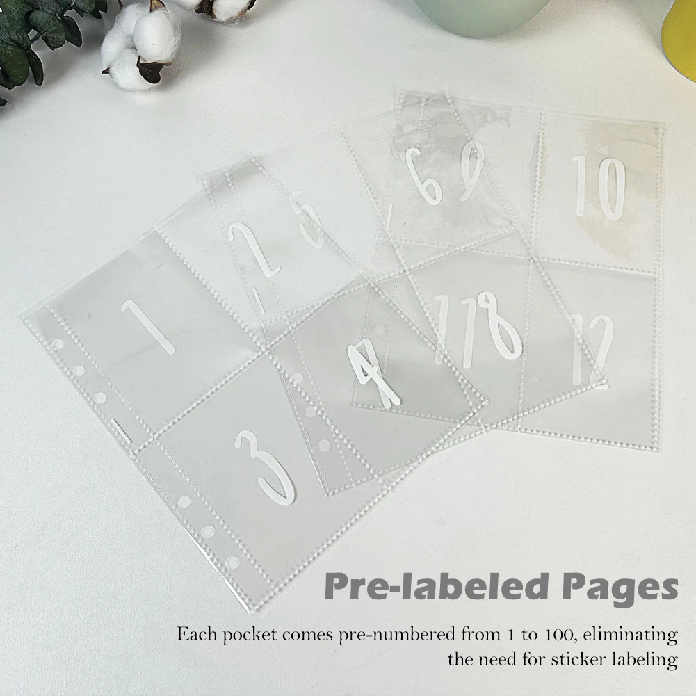 25sheets Multifunctional For A5 Loose Leaf Portable Photo 6 Ring Hole Practical Document School Cash Binder Pocket Clear Lattice