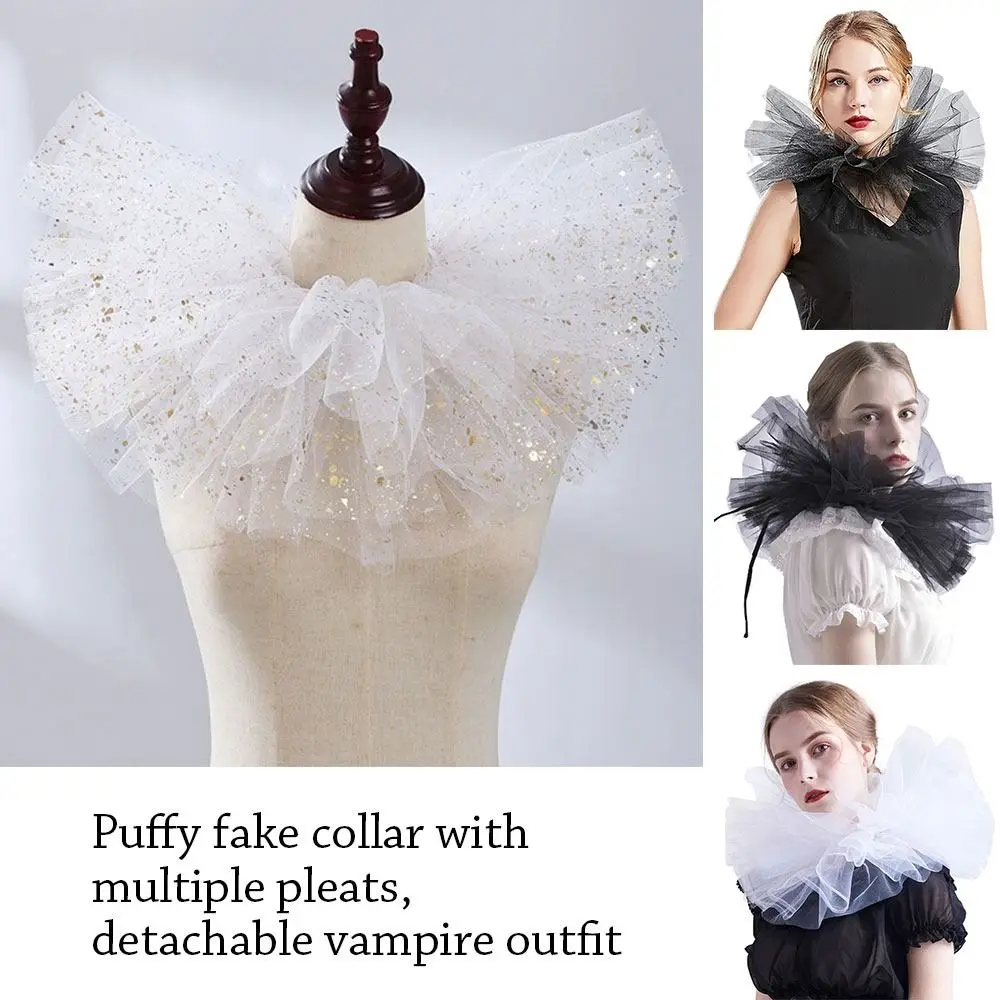 Mode Gefälschte Kragen Viktorianischen Abnehmbare Jabot Kragen Rüschen Spitze Jabot Neck Kragen Erwachsene Bühne Party Steampunk Zubehör – Detail 1