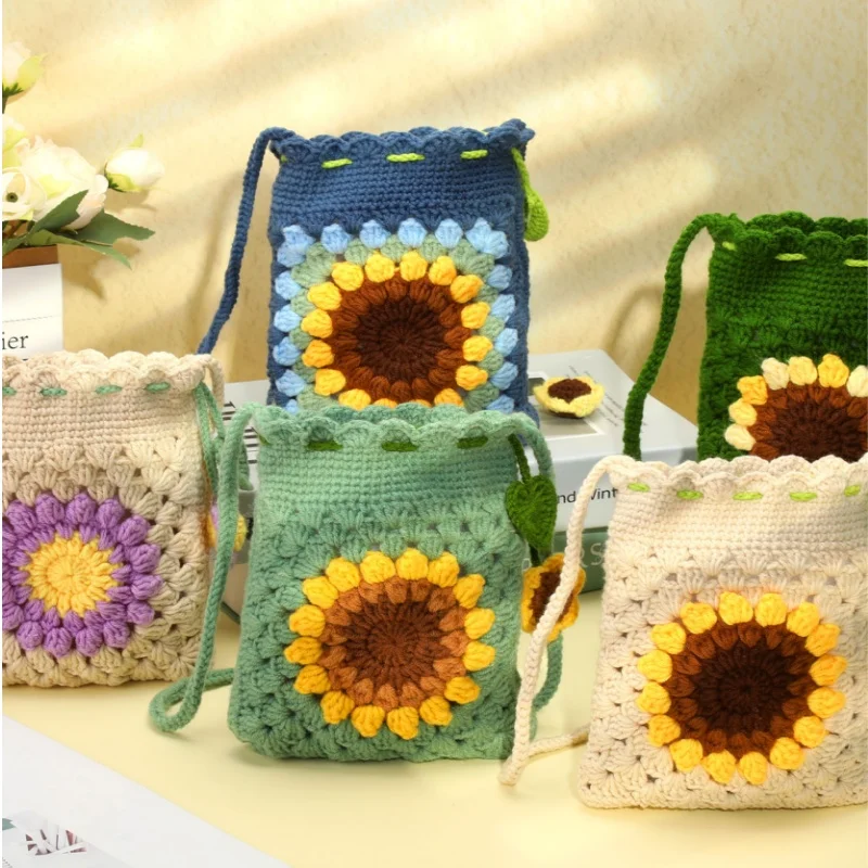 MIUSIE Crochet Kit for Beginners Bohemian Style Sunflower Woven Bag with Video Tutorials,Yarns,Accessories Knitting Craft DIY 4