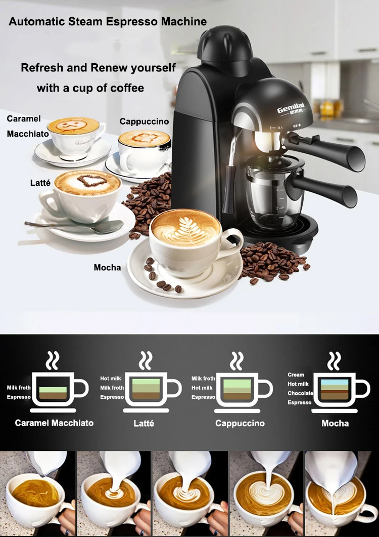 240ML 5 Bar Cappuccino Latte Mocha Espresso Coffee Maker 220V Mini