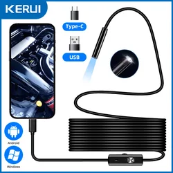 KERUI Waterproof LED Endoscope Camera with Micro USB and Type C Connectivity for 1m (7mm Soft Cable)