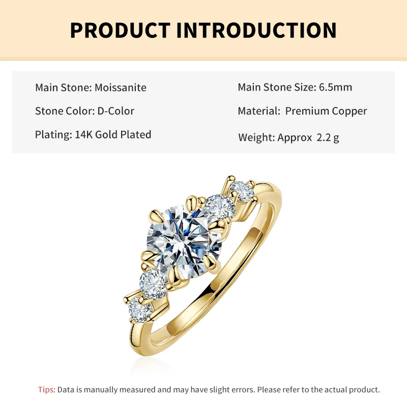 Rrjzz 1CT 6,5 mm zertifizierter Moissanit-Verlobungsring für Frauen, D-Farbe, VVS1, Rundschliff, Labor-Diamantimitation, Ring, Schmuck, Geschenke – Detail 1