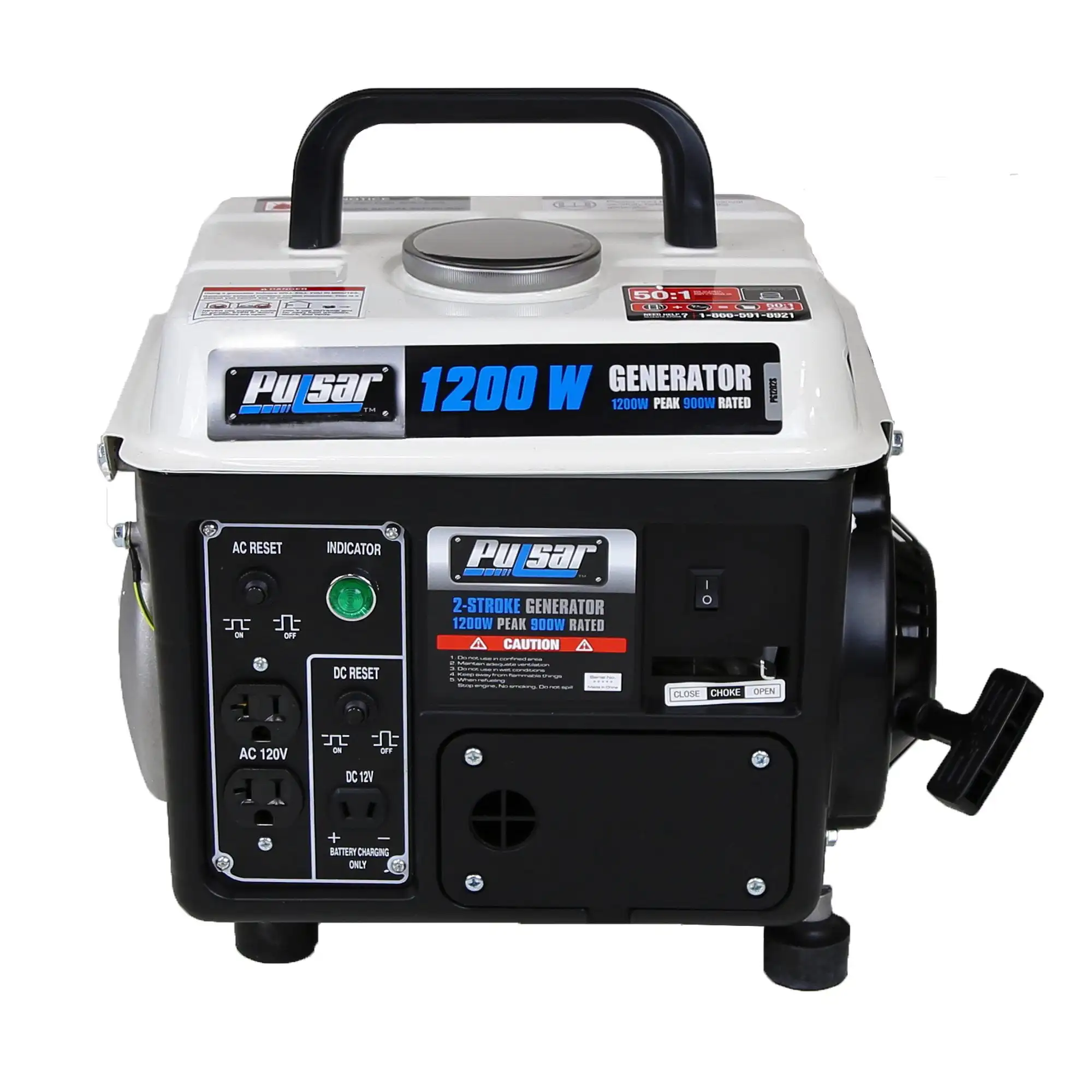 

Pulsar PG1202SA 1200 Peak Watt, 900 Running Watt Portable 2-Cycle Gas Powered Generator