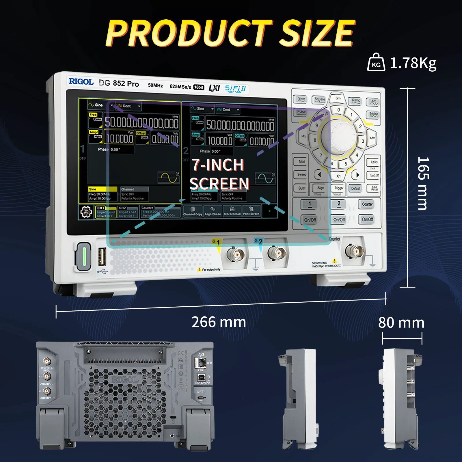 RIGOL DG800 Pro Function/Arbitrary Waveform Generator,Portable,25MHz Maximum Output Frequency,625Msa/s Sampling Rate,16bits Vert