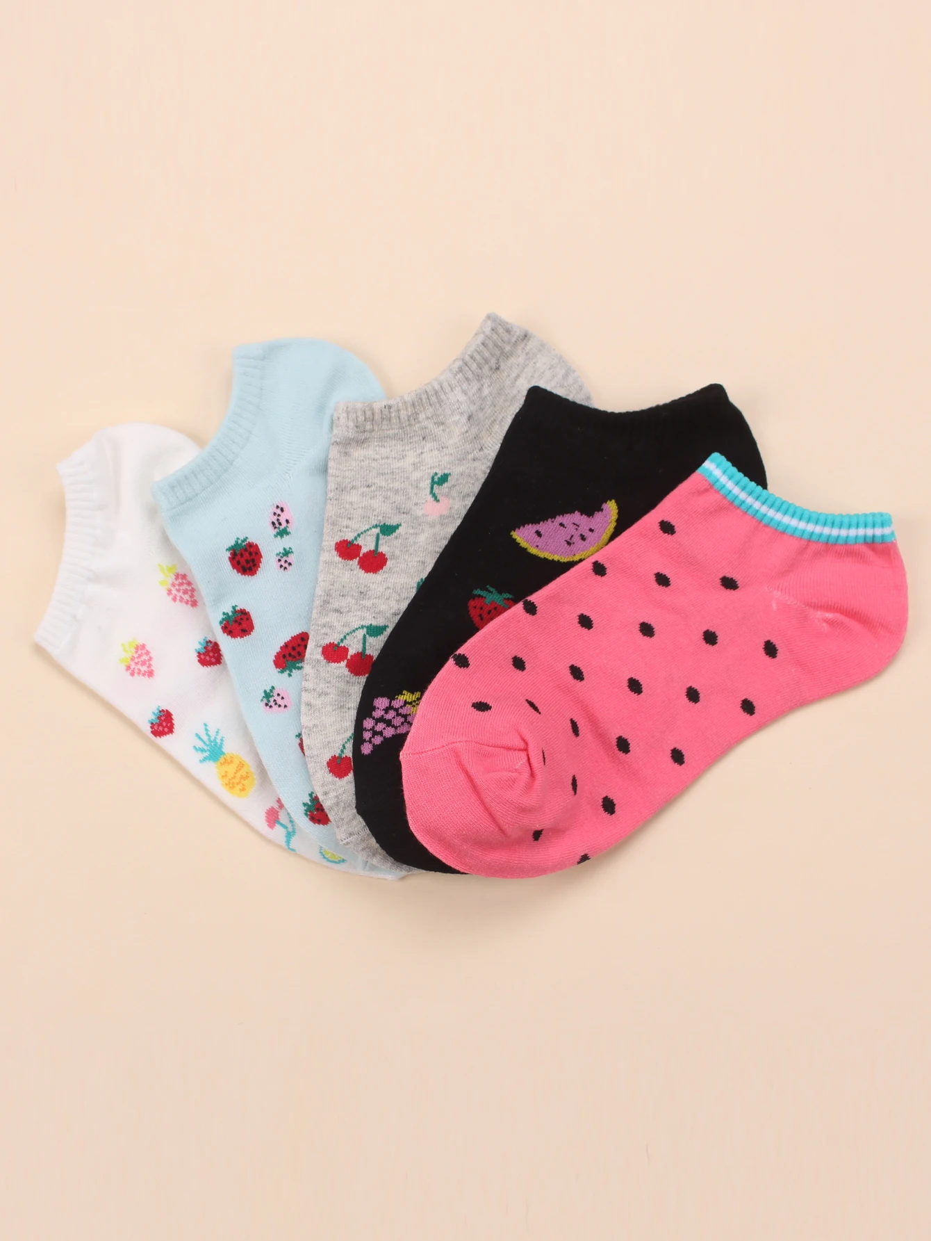 5 Paar Damen- und Mädchen-Socken aus Baumwolle mit niedlichen Cartoon-Motiv, kurze Sommer-Söckchen – Detail 22