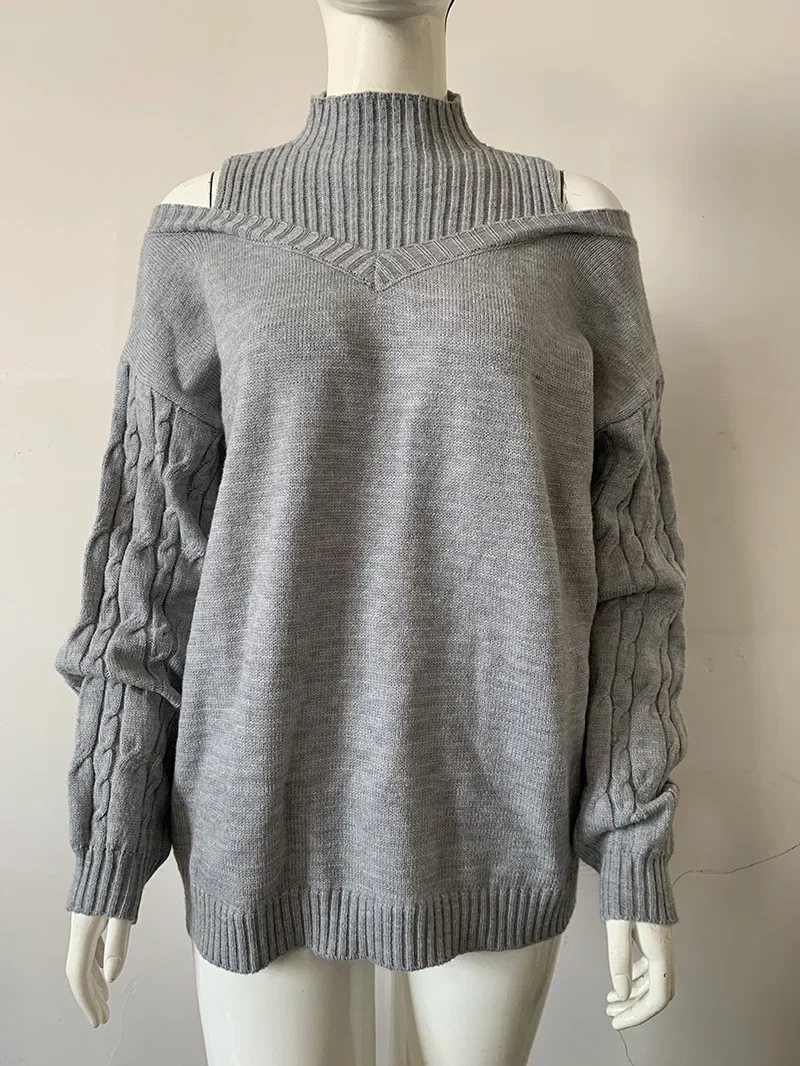 Shoulder Turtleneck Sweater | Shoulder Sweater Women | Gray