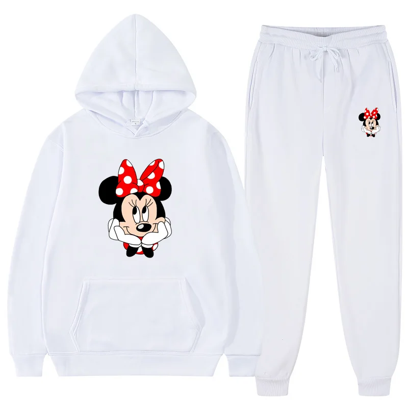 디즈니 미키 여성용 후드티, 가을 운동복, 후드 칼라, 긴팔, 프린트 의류, 후드티, 스웻셔츠, 투피스 세트