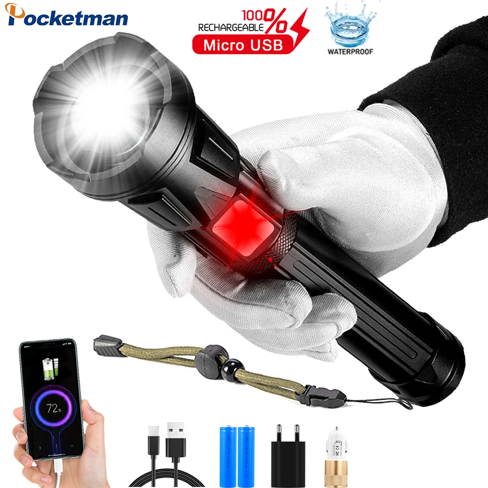 

P160+COB High Lumen Flashlight USB Rechargeable Zoomable Military Grade Torch Outdoor Power Bank Light Waterproof Camping Repair