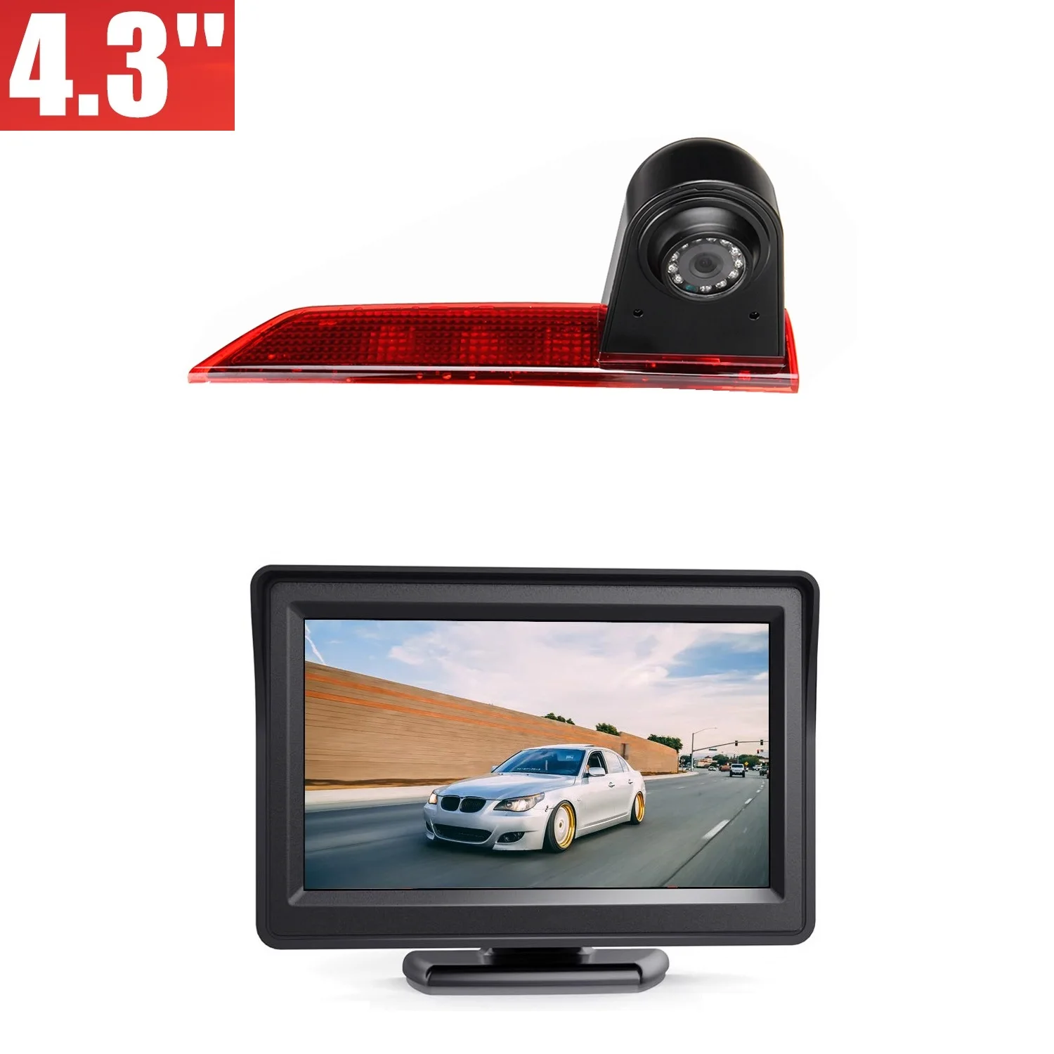 Hd 720P 3Rd Brake Light Stop Lights Telecamera Per Retromarcia + Monitor Da 4.3 Pollici Per Ford Transit Custom V362 2012-2019, Telecamera Per Visione