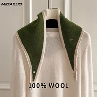 Ladies' 100% Wool Scarf Soft Warm Winter Non-Elastic Luxury Korean Fashion Minimalist Style Neck Shawl