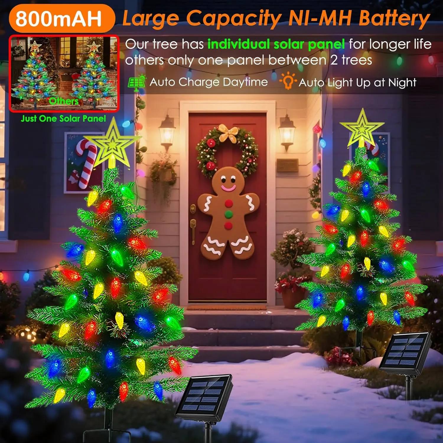 2-Pack 3.6FT Solar Christmas Tree Outdoor Christmas Decorations, 8 Modes Solar Xmas Tree Lights with 100 LED, Waterproof Solar