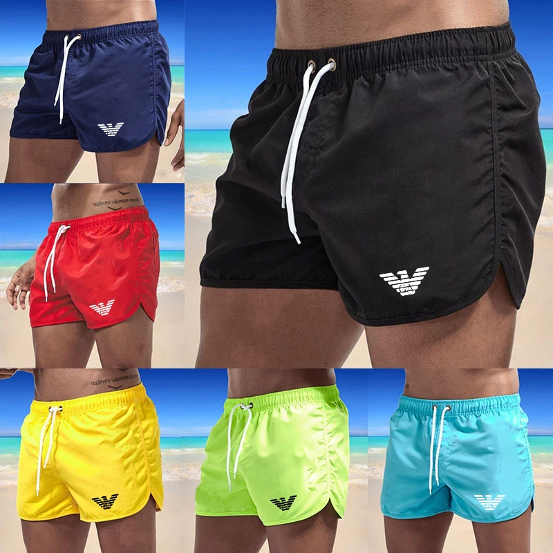 Summer Men's Beach Shorts New Simple Printed Fitness Sports Casual Elastic Waist Drawstring Male Surfing Board Short Pants S-3XL