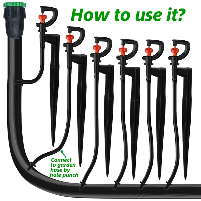 Sprycle 5pcs 1/4" 360° Rotating Micro Watering Irrigation Sprinkler Sprayer 20cm Stake Barb Connector Lawn Farm Greenhouse Plant 6