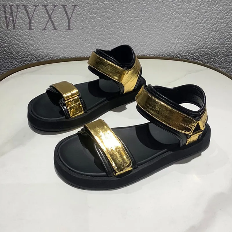 

Summer New Fashion Round Toe Flat Heel One Line Strap Sandals Women Thick Sole Comfort Casual Outdoor Beach Shoes For Woman 2023