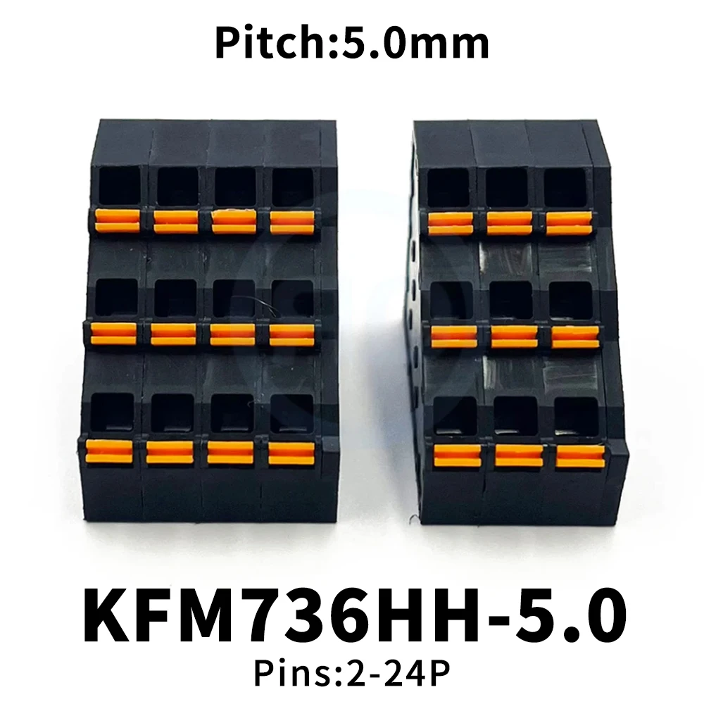 (5 Stück) KFM736HH 5,0 mm dreifach schraubenloser Klemmenblock, federbelasteter High/Low-Klemmenblock M736HH 300 V KFM736HH-5,0 2–24 Pin