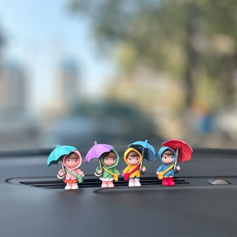 4PCS Cute Umbrella Couple Car Interior Decoration Action Figures Auto Rearview Mirror Dashboard Ornaments For Car Accessories images - 6